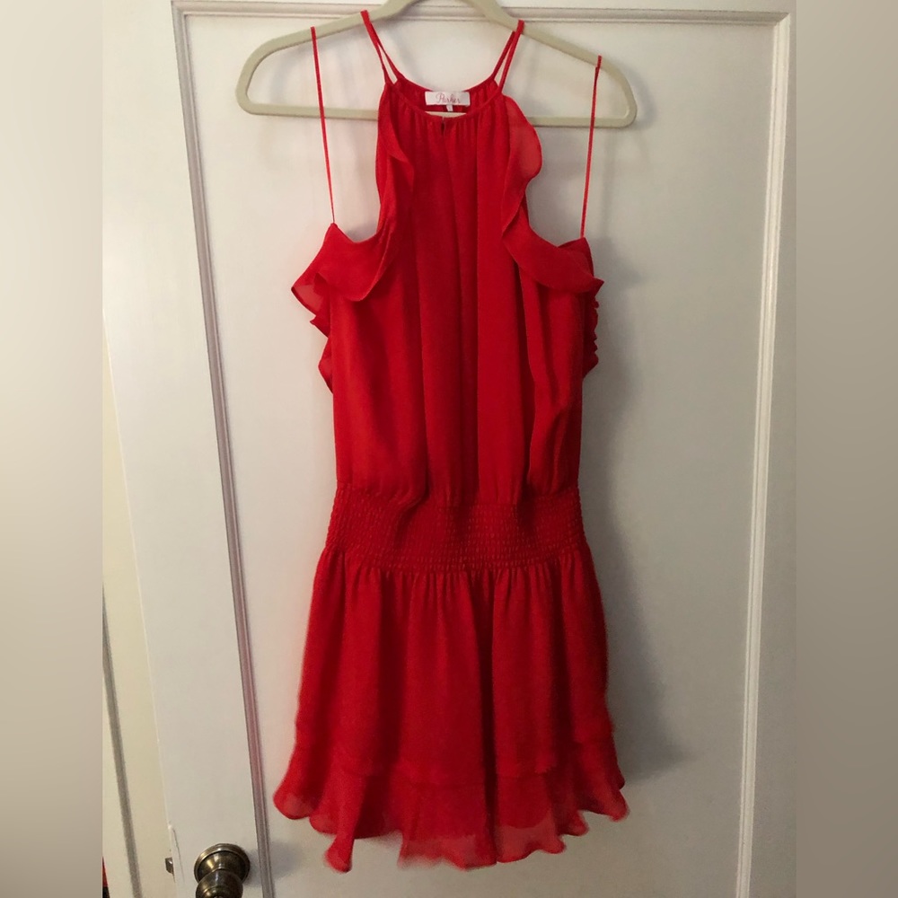 Adorable Parker red ruffle silk mini dress. Size large.